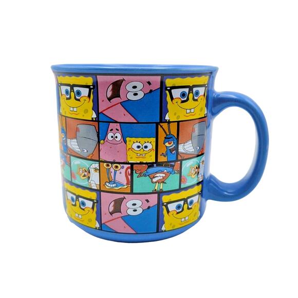 SpongeBob SquarePants Nickelodeon Character Grid Blue Ceramic Camper Mug 20 OZ - Picture 2 of 4